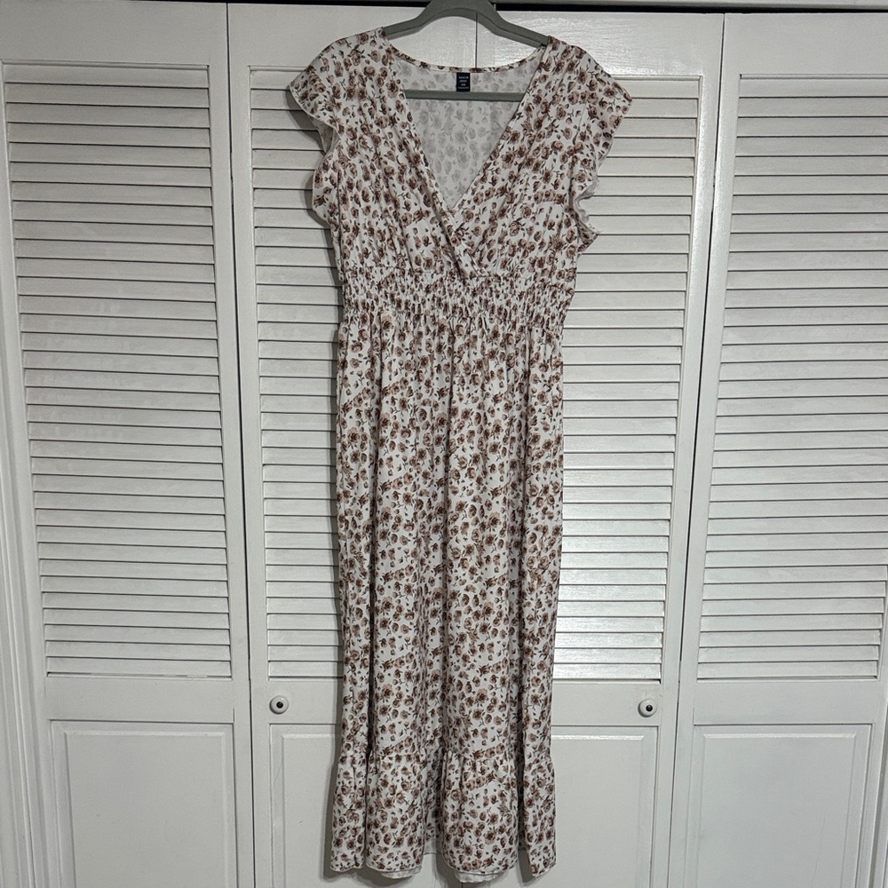 SHEIN Floral Maxi Dress - White and Brown